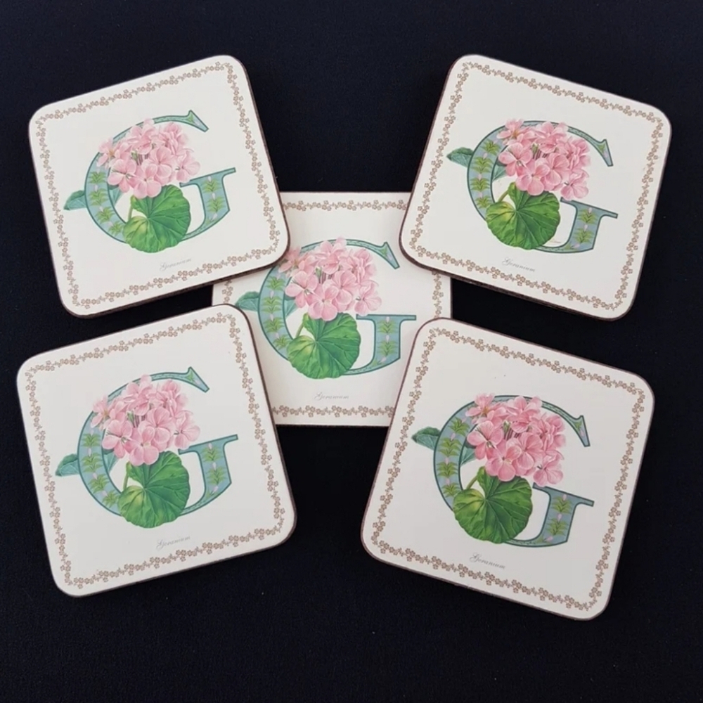 Vintage Pimpernel Geranium Coasters: Alphabet G, England (Set of 5)